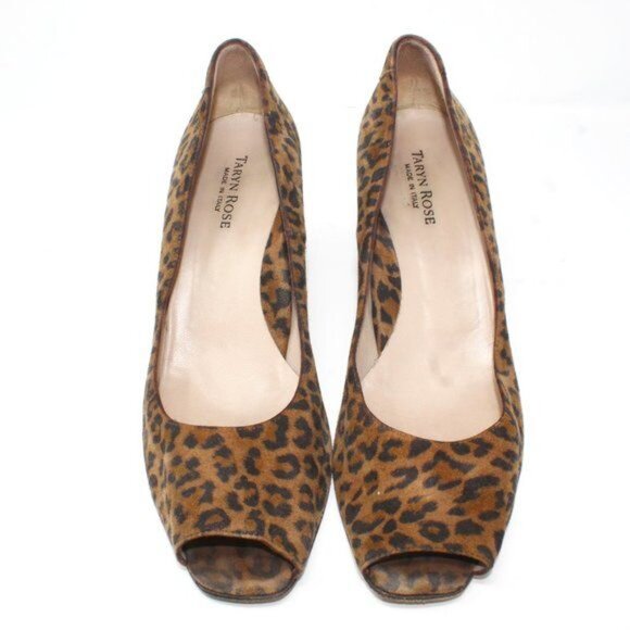 Taryn Rose Women's Sz 10 Suede Leopard Print Open Toe Block Heel Slip On Pumps - Picture 4 of 12
